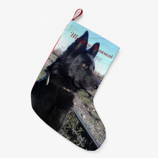 列車トラックとの黒いGSD スモールクリスマスストッキング (正面 (吊り時))