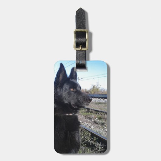 列車トラックとの黒いGSD ラゲッジタグ (正面縦)