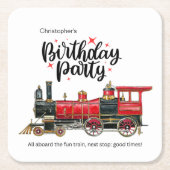 列車パーソナライズされた誕生日パーティコースター スクエアペーパーコースター (正面)