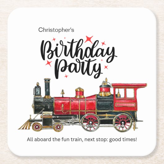 列車パーソナライズされた誕生日パーティコースター スクエアペーパーコースター (正面)
