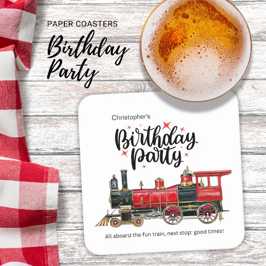 列車パーソナライズされた誕生日パーティコースター スクエアペーパーコースター