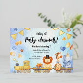 列車パーティー動物キッドジャングル誕生日パーティー金ゴールド 箔招待状 (立ち正面)