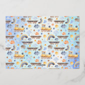 列車パーティー動物キッドジャングル誕生日パーティー金ゴールド 箔招待状 (裏面)