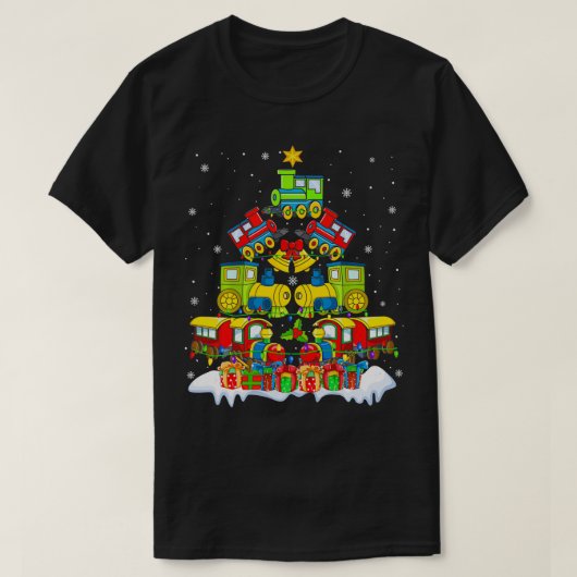 列車恋人クリスマスツリーサンタクリスマストレイン醜いS Tシャツ (デザイン正面)