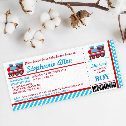 列車搭乗券ベビーシャワーパーティの招待状 招待状