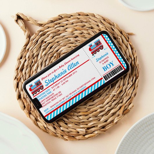 列車搭乗券ベビーシャワーパーティの招待状 招待状