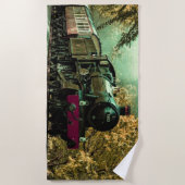 列車機関車レトロヴィンテージ紅葉 ビーチタオル (正面)