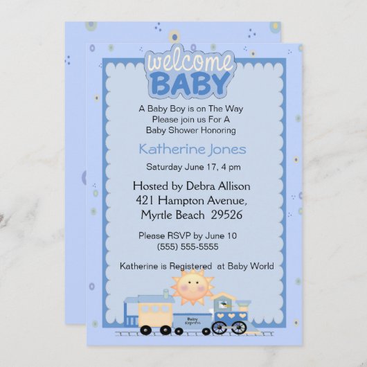 列車歓迎ベビーシャワー招待状 招待状 (正面/裏面)