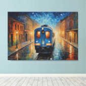 列車絵を描線路の列車 キャンバスプリント (インサイチュ (ウッドフロア))