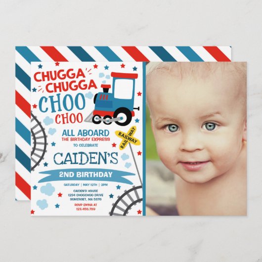 列車誕生日招待状チュガチャガチョーチョ 招待状 (正面/裏面)