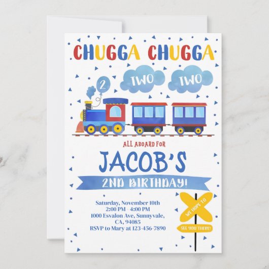 列車誕生日招待状列車パーティー招待状Chugg 招待状 (正面)