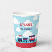 列車誕生日紙カップ（ネイビーレッド） 紙コップ (裏面)