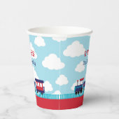 列車誕生日紙カップ（ネイビーレッド） 紙コップ (右)