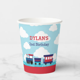 列車誕生日紙カップ（ネイビーレッド） 紙コップ