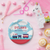 列車誕生日紙プレート(Navy & Red) ペーパープレート (パーティー)