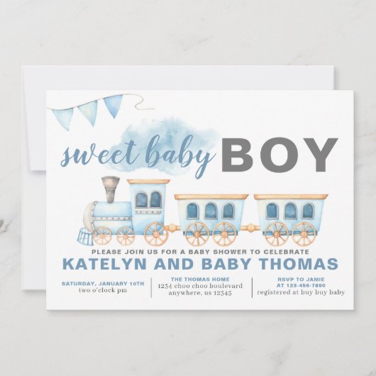 列車赤ちゃんシャワー招待状ボーイ輸送 招待状 (正面)