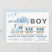 列車赤ちゃんシャワー招待状ボーイ輸送 招待状 (正面/裏面)