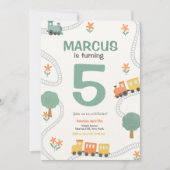 列車走行鉄道子供の誕生日パーティー 招待状 (正面)