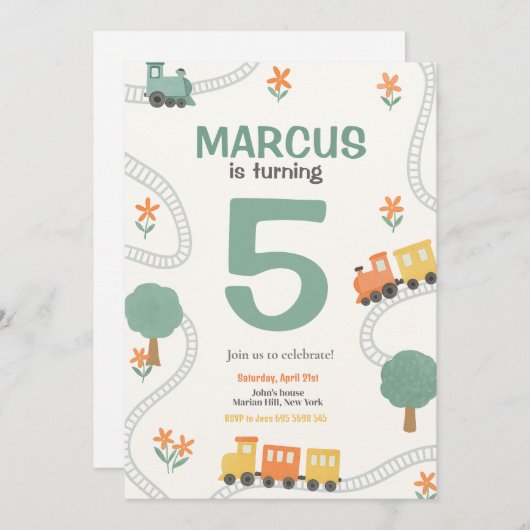 列車走行鉄道子供の誕生日パーティー 招待状 (正面/裏面)