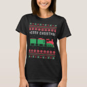 列車鉄道の醜いクリスマスセーター Tシャツ (正面)