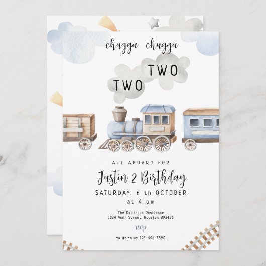 列車2ndバースデーチャガツーボーイズボーイ招待状 招待状 (正面/裏面)