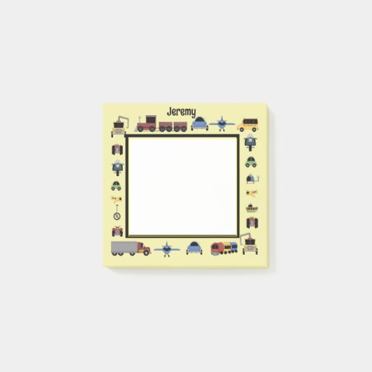 列車、プレインズ、自動車の男のモノグラムの子 ポストイット (正面)