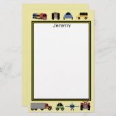 列車、プレインズ、自動車の男のモノグラムの子 便箋 (正面/裏面)