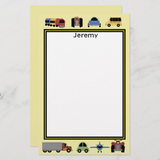 列車、プレインズ、自動車の男のモノグラムの子 便箋 (正面/裏面)