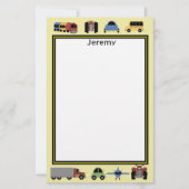 列車、プレインズ、自動車の男のモノグラムの子 便箋 (正面)