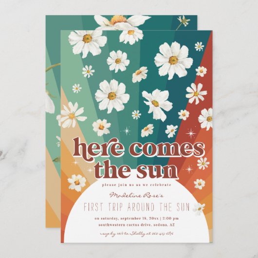 『初のまわりにの旅』 |レトロデイジーレインボー 招待状 (正面/裏面)