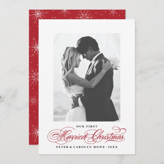 初のク結婚したリスマス新婚写真カード シーズンカード (正面/裏面)