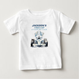 初のトラック一周 レースカー 1歳の誕生日 ベビーTシャツ