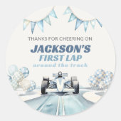 初のトラック一周 レースカー 1歳の誕生日 ラウンドシール (正面)