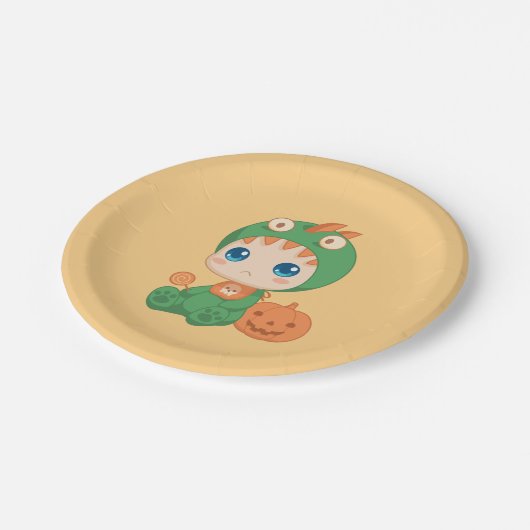 初のハロウィーンかわいいベビードラゴン恐竜の衣装 ペーパープレート (アングル)