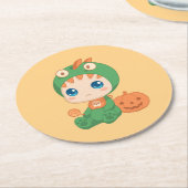 初のハロウィーンかわいいベビードラゴン恐竜の衣装 ラウンドペーパーコースター (アングル)