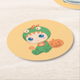 初のハロウィーンかわいいベビードラゴン恐竜の衣装 ラウンドペーパーコースター