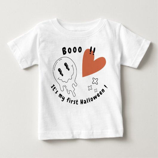 初のハロウィーンかわいい幽霊ホワイトTシャツ🖤 ベビーTシャツ (正面)