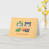 初のハロウィーンベビー黒猫ドラゴンの衣装 カード (黄色い花)