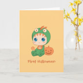 初のハロウィーン可愛いベビー竜恐竜の衣装 カード (黄色い花)