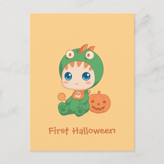 初のハロウィーン可愛いベビー竜恐竜の衣装 ポストカード (正面)
