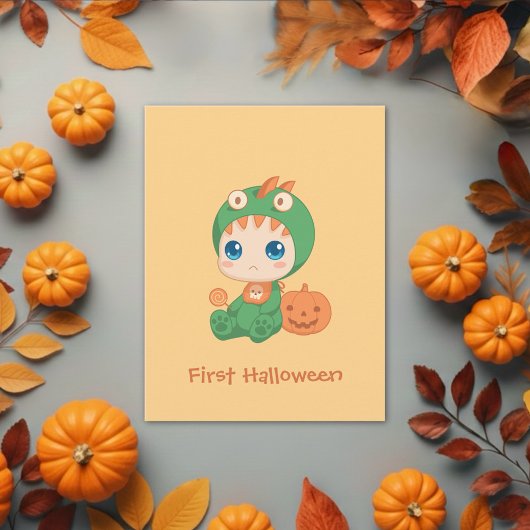 初のハロウィーン可愛いベビー竜恐竜の衣装 ポストカード
