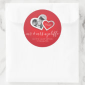 初のバレンタインデーをミスター&ミセスとハート写真 ラウンドシール (バッグ)