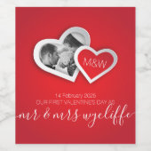 初のバレンタインデーをミスター&ミセスとハート写真 ワインラベル (シングルラベル)