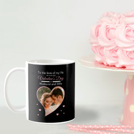 初のバレンタインデーを夫婦写真ピンク コーヒーマグカップ