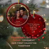 初のバレンタイン写真赤いハートカップル セラミックオーナメント
