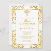 初の交友十字金ゴールドダマスククリスチャンボーイ 招待状 (正面)