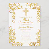 初の交友十字金ゴールドダマスククリスチャンボーイ 招待状 (正面/裏面)