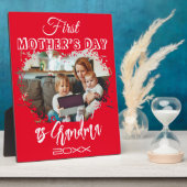  初の母の日 祖母 ハート 赤 フォトプラーク (側面)