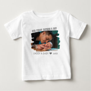初の父の日新しい父とベビーの写真 ベビーTシャツ
