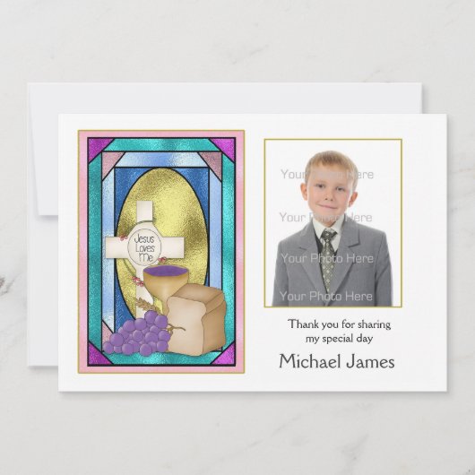 初の聖なる聖餐会のシンボル写真カード 招待状 (正面)